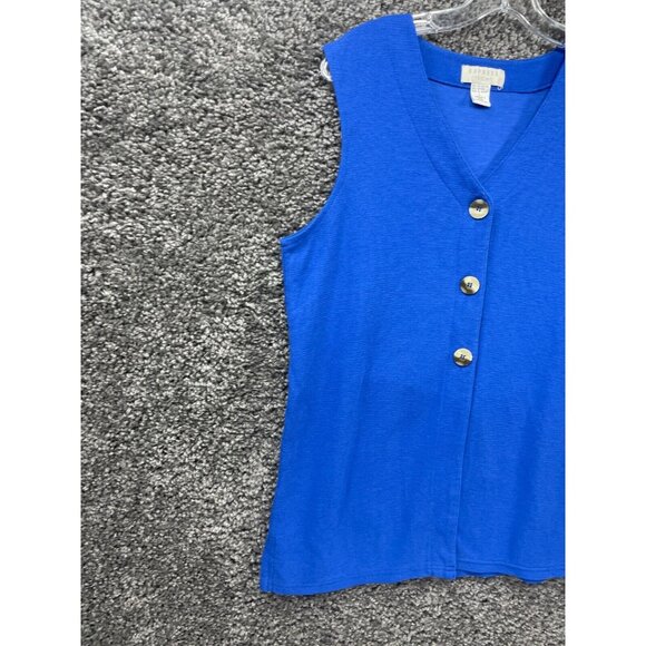 Express Tricot Vest Sweater Womens Large Blue Knit Slit V Neck Button Front - Picture 7 of 13